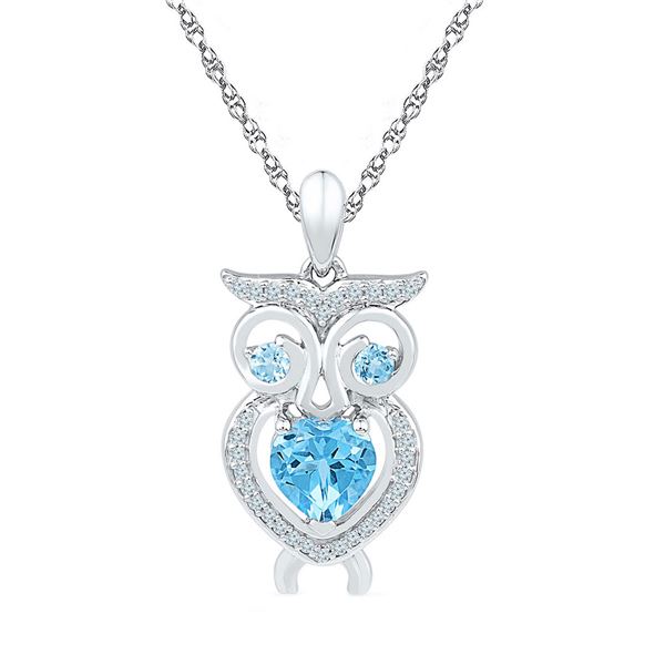 Heart Lab-Created Blue Topaz Owl Pendant 1 Cttw Sterling Silver