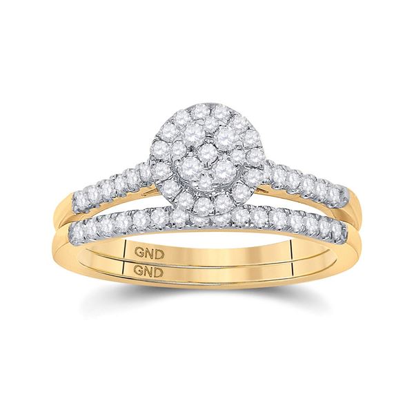 Diamond Cluster Bridal Wedding Ring Band Set 1/2 Cttw 14kt Yellow Gold