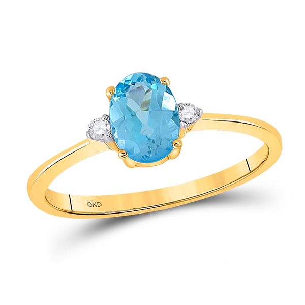 Oval Lab-Created Blue Topaz Solitaire Diamond Ring 1 Cttw 10kt Yellow Gold