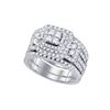 Image 1 : Diamond Cluster Wedding Bridal Ring Set 2 Cttw 14kt White Gold