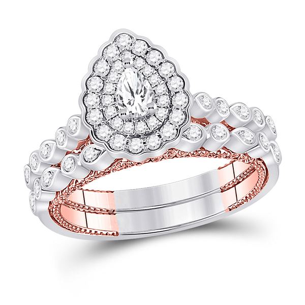 Pear Diamond Bridal Wedding Ring Band Set 1 Cttw 14kt Two-tone Gold