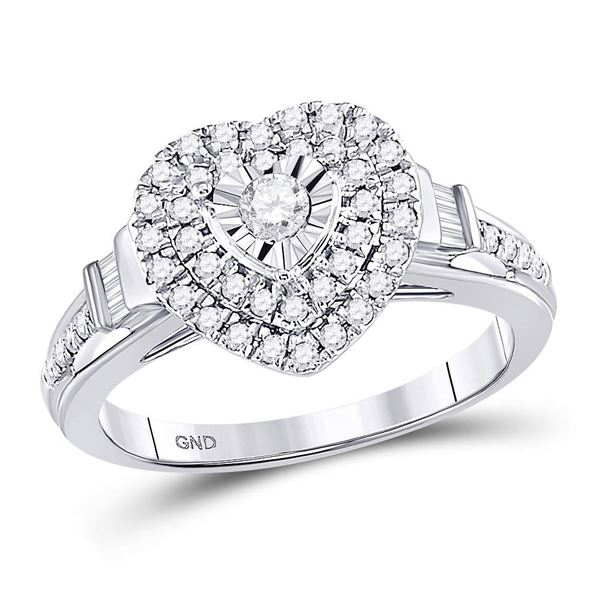 Diamond Heart Bridal Wedding Engagement Ring 1/2 Cttw 10kt White Gold
