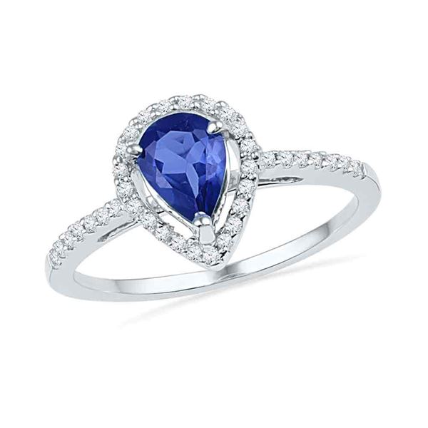 Pear Lab-Created Blue Sapphire Teardrop Ring 1 Cttw 10kt White Gold