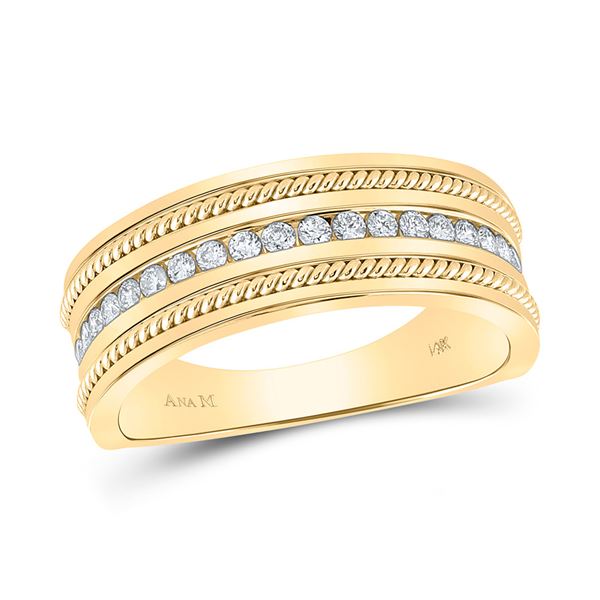 Mens Diamond Wedding Rope Band Ring 1/3 Cttw 14kt Yellow Gold
