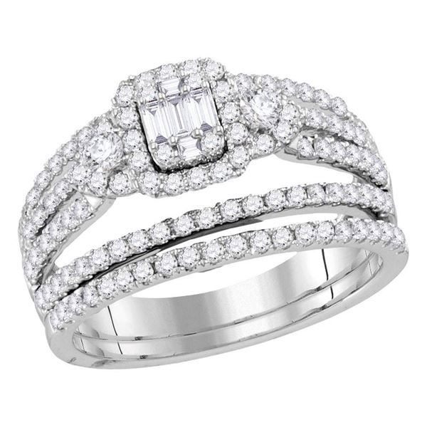 Baguette Diamond Bridal Wedding Ring Band Set 1 Cttw 14kt White Gold