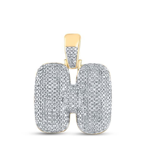 Mens Diamond Bubble H Letter Charm Pendant 7/8 Cttw 10kt Yellow Gold