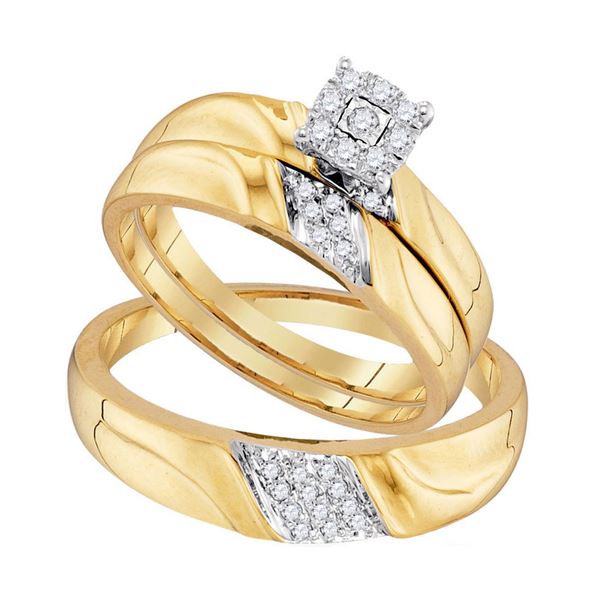 His Hers Diamond Solitaire Matching Wedding Set 1/5 Cttw 10kt Yellow Gold
