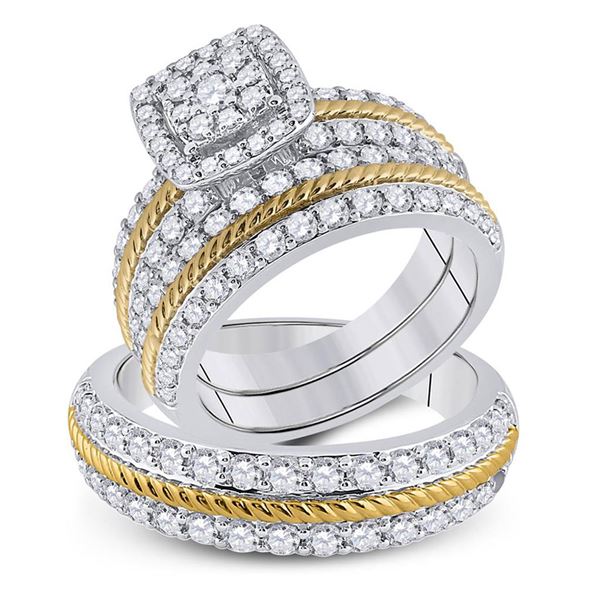 His Hers Diamond Square Matching Wedding Set 2-3/8 Cttw 14kt Two-tone Gold
