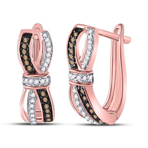 Brown Diamond Fashion Hoop Earrings 1/5 Cttw 10kt Rose Gold