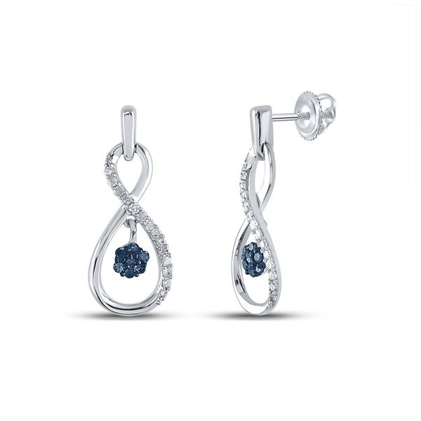 Blue Color Enhanced Diamond Infinity Dangle Earrings 1/4 Cttw Sterling Silver