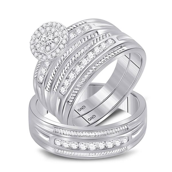 His Hers Diamond Halo Matching Wedding Set 5/8 Cttw 10kt White Gold