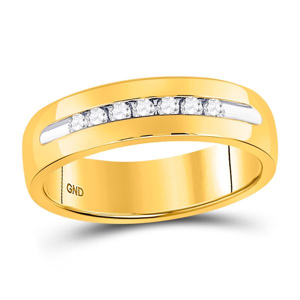 Mens Machine Set Diamond Wedding Channel Band Ring 1/4 Cttw 14kt Yellow Gold