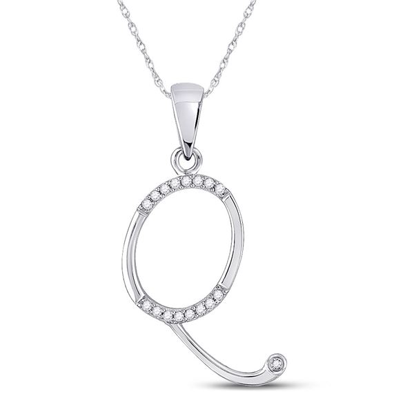 Diamond Initial Q Letter Pendant 1/12 Cttw 10kt White Gold
