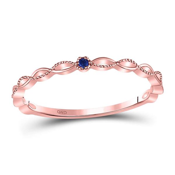 Blue Sapphire Milgrain Stackable Band Ring .01 Cttw 10kt Rose Gold