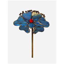 19C Chinese Kingfisher Feather Hair Pin  #1960348