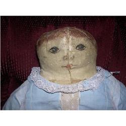 22" Double Face Oil Painted Early Cloth Doll #1967944