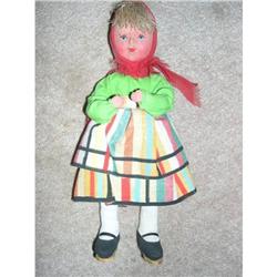 11.5 Papier Mache Doll with striped skirt #1968364