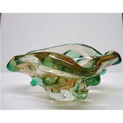 HEAVY GREEN/PEACH ART GLASS BOWL #1980568