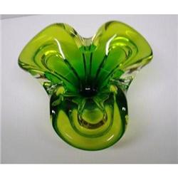 HEAVY SHADES of GREEN  ART GLASS BOWL #1980569