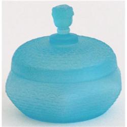 Aqua Blue Satin Glass Rose Finial Powder Jar #1981251