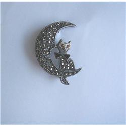 VINTAGE"CAT & MAN in the MOON"STERLING PIN #1981406