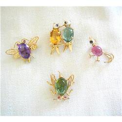 VINTAGE GUMPS TOURMALINE "ROOSTER" LAPEL PIN #1981415