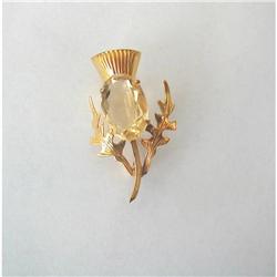 40's~ENGLISH Y GOLD & CITRINE "Thistle" PIN #1981418