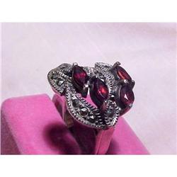 Large Garnet , Marcasite Sterling Cocktial Ring#1981692