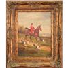 Horse dogs hunting painting signed Rothschild #1990809
