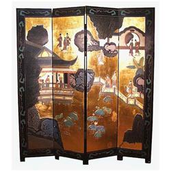 GILDED BLACK LACQUER 4 PANEL FLOOR SCREEN F016 #1991161