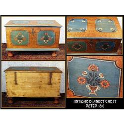 AUTHENTIC PAINTED BLANKET CHEST DATED 1810 #1991165