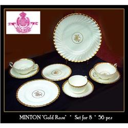 VINTAGE MINTON GOLD ROSE CHINA SET FOR 8 - 56 #1991186