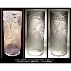 HUGE ART GLASS VASE "TENNIS" SIGNED DATED CG131#1991190