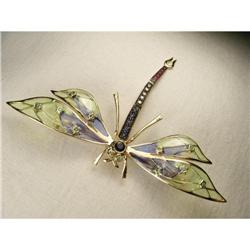 14K YG Ruby Sapphire Diamond Dragonfly Brooch #1991364