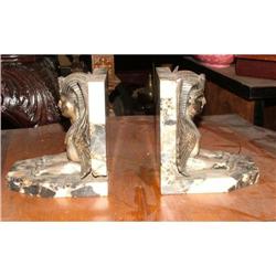 Egyptian marble bronze bookends sphinx  #1991531