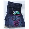 Image 1 : PAIR OF DENIM LOOK LEGGINS WITH ROSES DESIGN