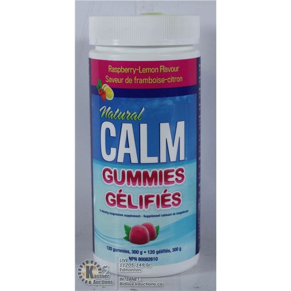 NATURAL CALM GUMMIES. 120 GUMMIES. RASPBERRY LEMON