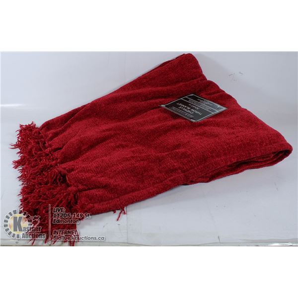 NEW CHENILLE THROW BLANKET 50 X60  RED POLYESTER