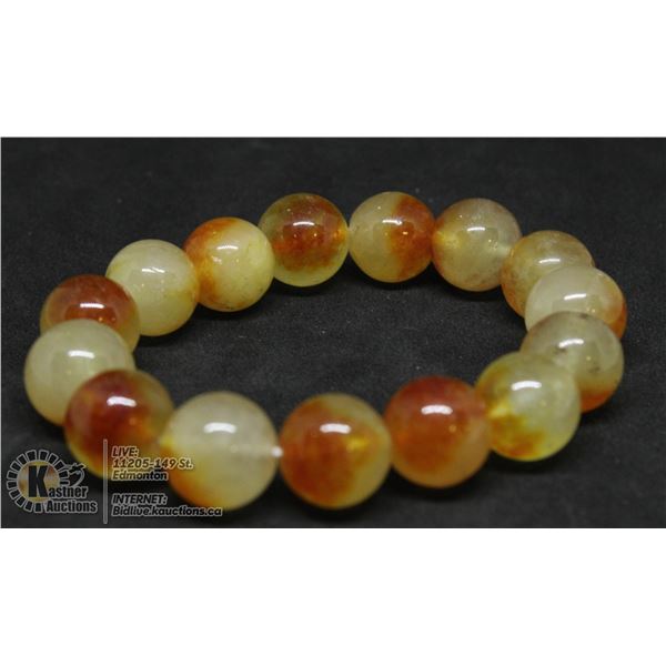 #232-NATURAL YELLOW JADE BEAD BRACELET 14MM