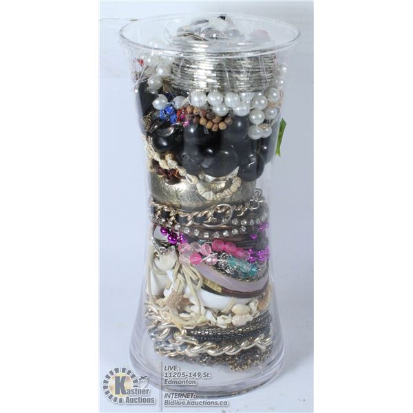 LARGE VASE FILLED WITH JEWELRY