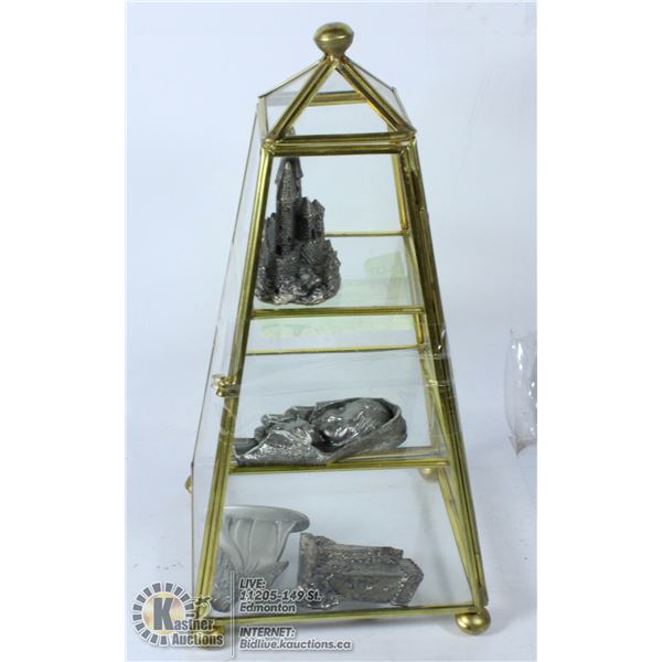 PEWTER MINIATURES IN VINTAGE DISPLAY