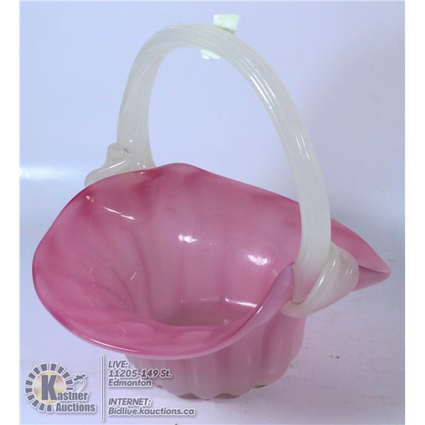PINK ART GLASS BASKET