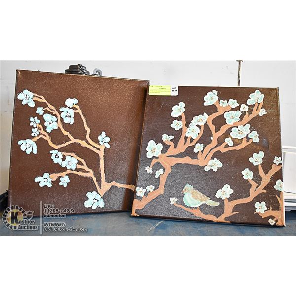 PAIR OF PAINTINGS ON CANVAS OF BLOSSOMS ON