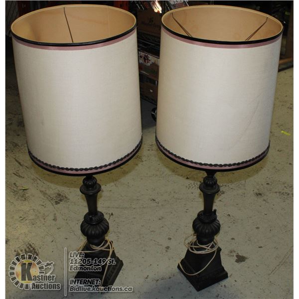 LOT OF 2 LARGE VINTAGE LAMP AND SHADES.