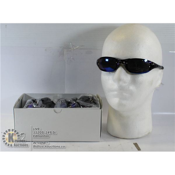 BOX OF SLEEK THIN FRAMED BLUE LENS SUNGLASSES