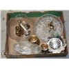 Image 1 : LARGE FLAT OF GLASSWARE CERAMIC AND BRASS ITEMS.