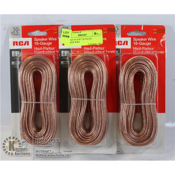 3 PACKS OF 5O FT 18 GAUGE SPEAKER WIRE