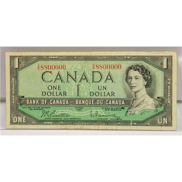 1954 $1 ODD SERIAL #8800000 POKER NOTE