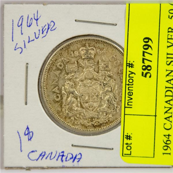 1964 CANADIAN SILVER. 50 CENT COIN