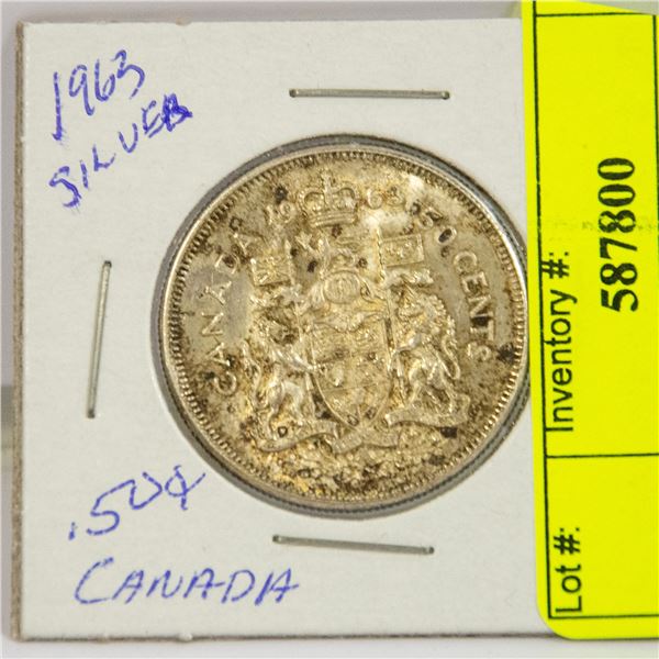1963 CANADIAN SILVER .50 CENT COIN
